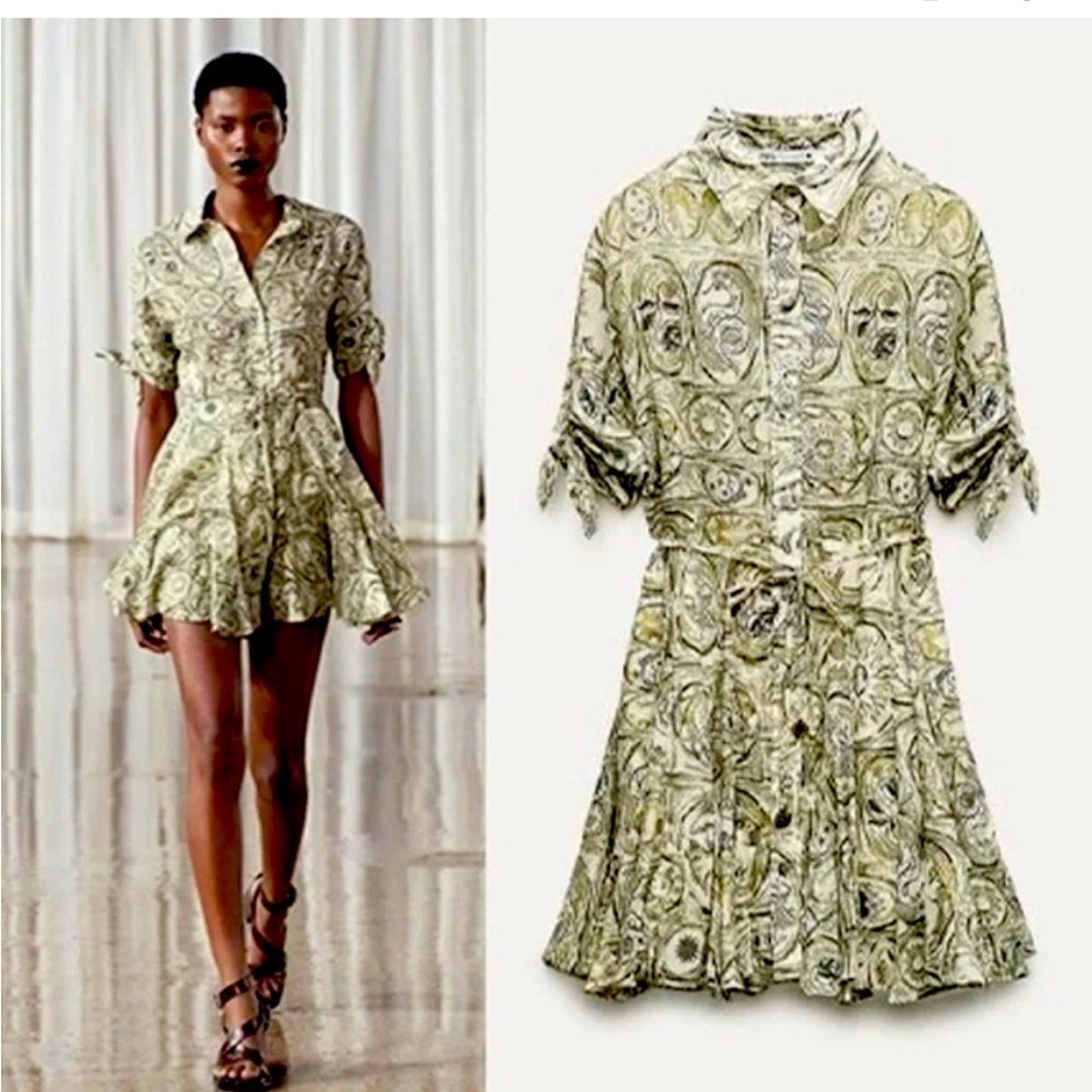 Zara Green Patterned Dress